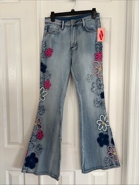 BAR by Alexa Rae DAISY DREAM denim bell bottom flare pants jeans Size medium NWT